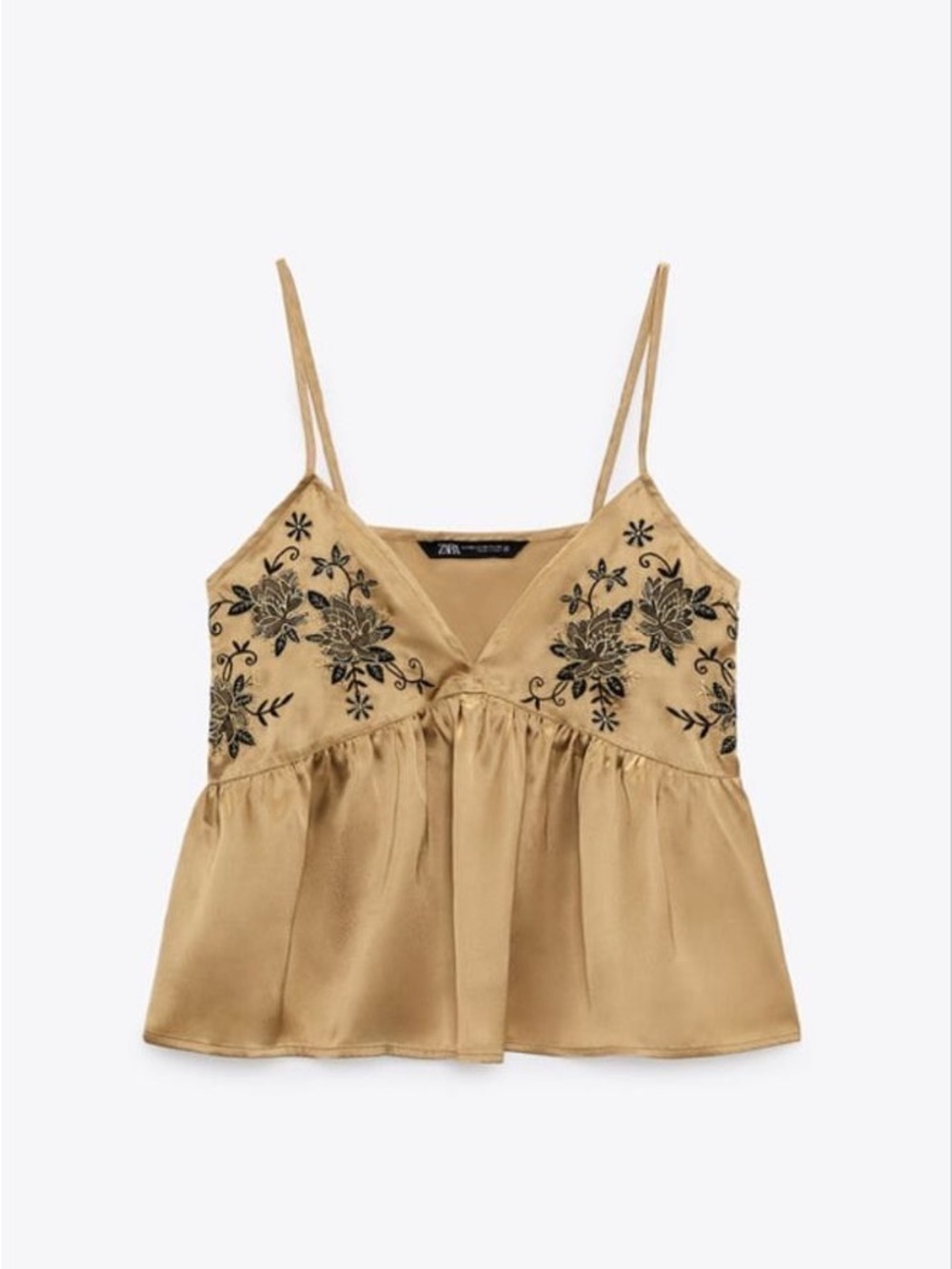 ZARA Embroidered Satin Camisole Top - Gold